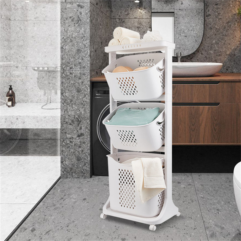 3 Tier Laundry Hamper Basket Sorter Clothes Storage selling Organizer Shelf Rolling Cart